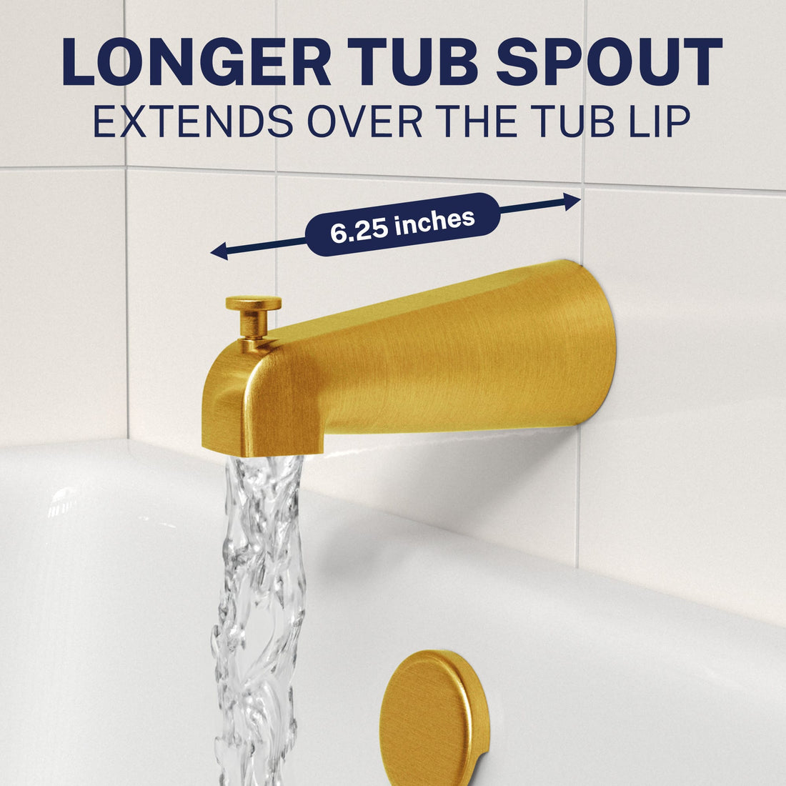 Longer Tub Spout 2 Inch High Pressure Shower Head Set with Tub Spout and Valve and Trim Brushed Gold / 2.5 GPM Brushed Gold / 1.75 GPM - The Shower Head Store