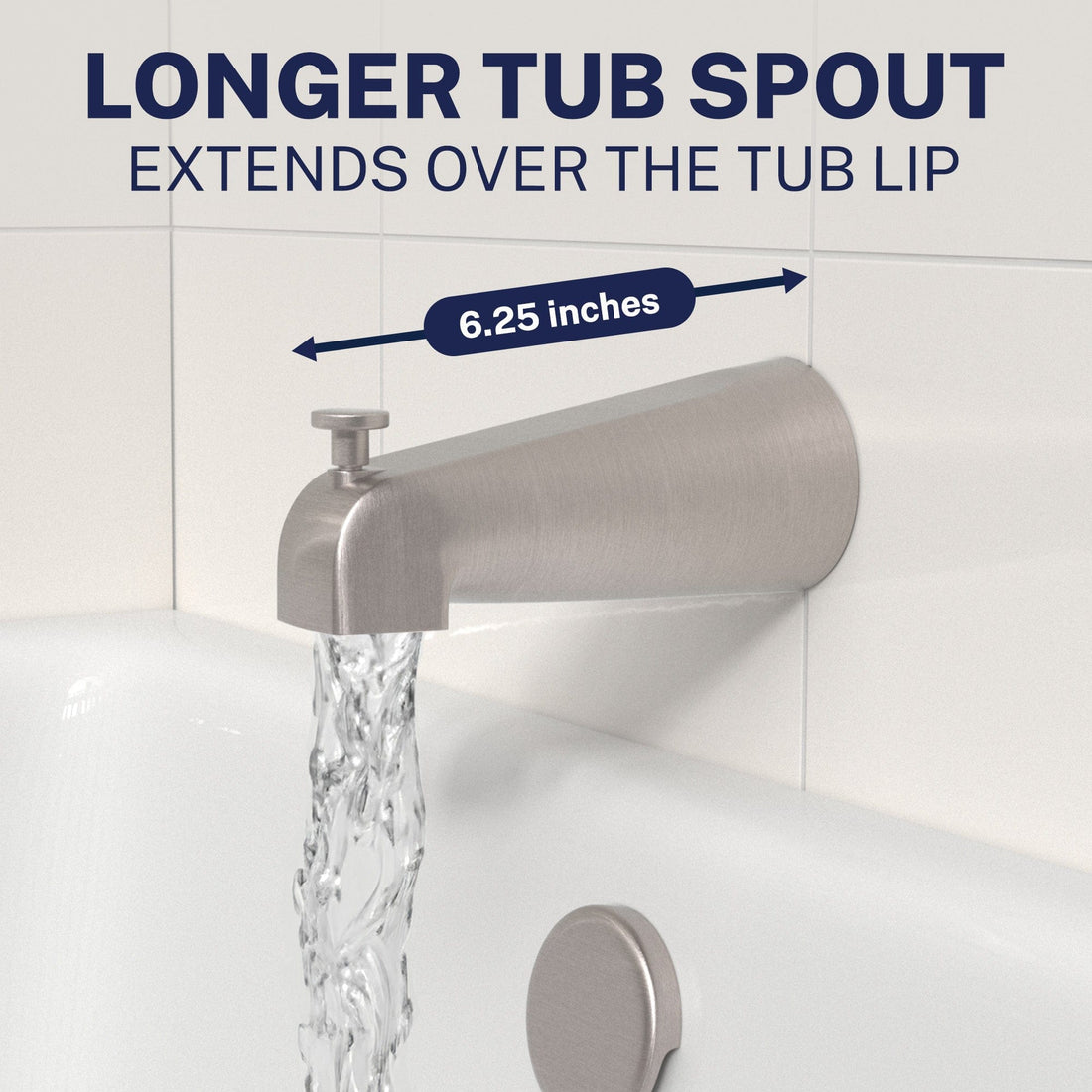 Longer Tub Spout Brushed Nickel - The Shower Head Store