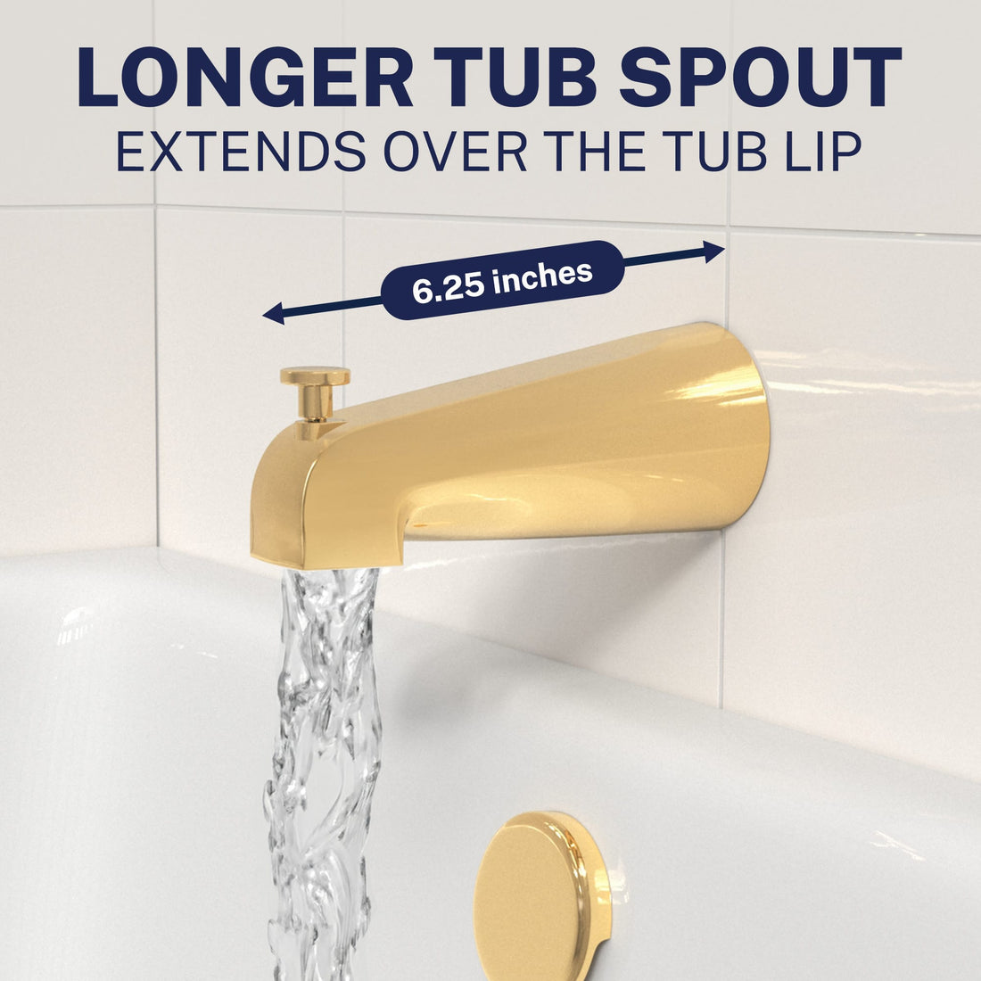 Longer Tub Spout 2 Inch High Pressure Shower Head Set with Tub Spout and Valve and Trim Polished Brass / 2.5 GPM Polished Brass / 1.75 GPM - The Shower Head Store