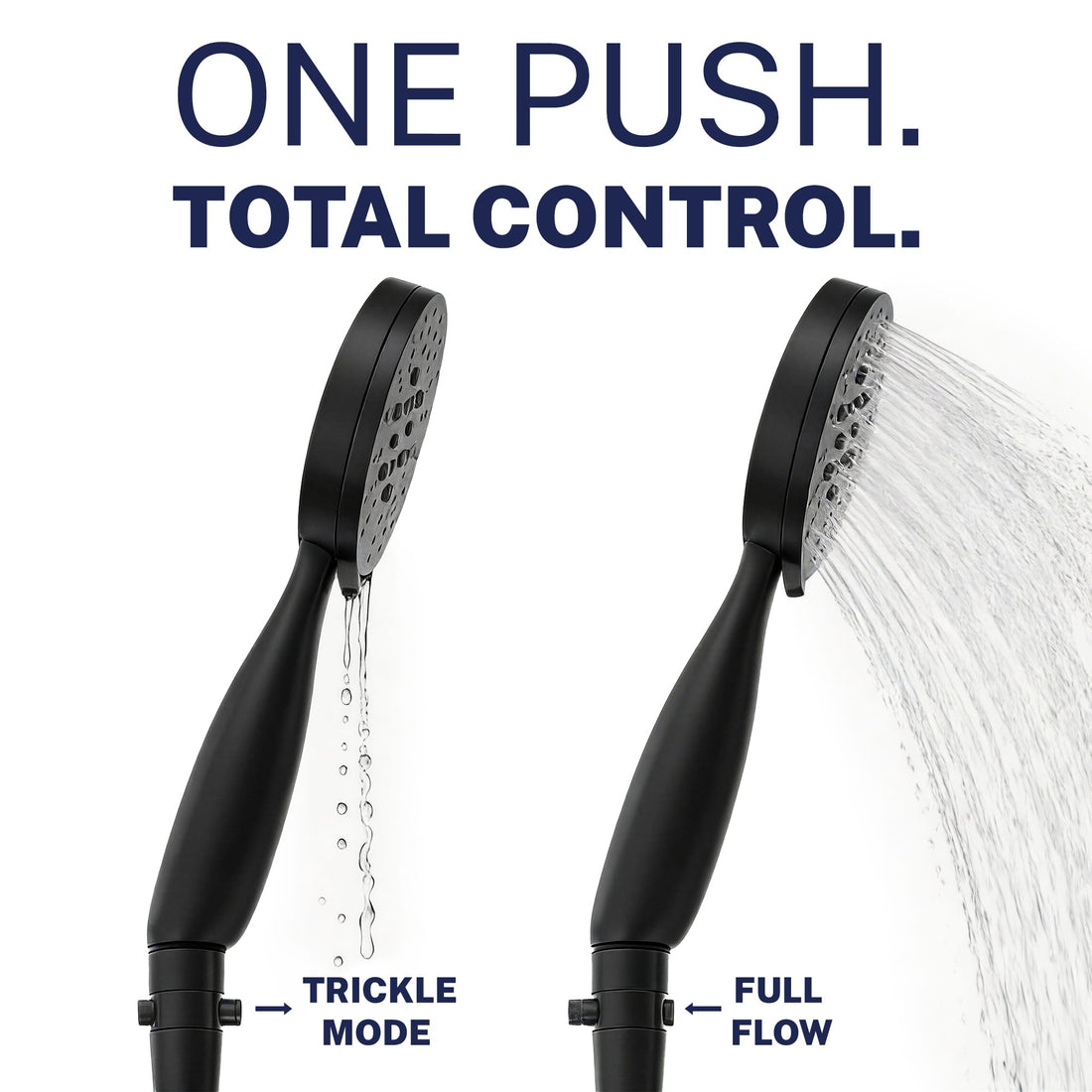 Flow Control Trickle Valve Installed to Handheld Shower Head Matte Black - The Shower Head Store