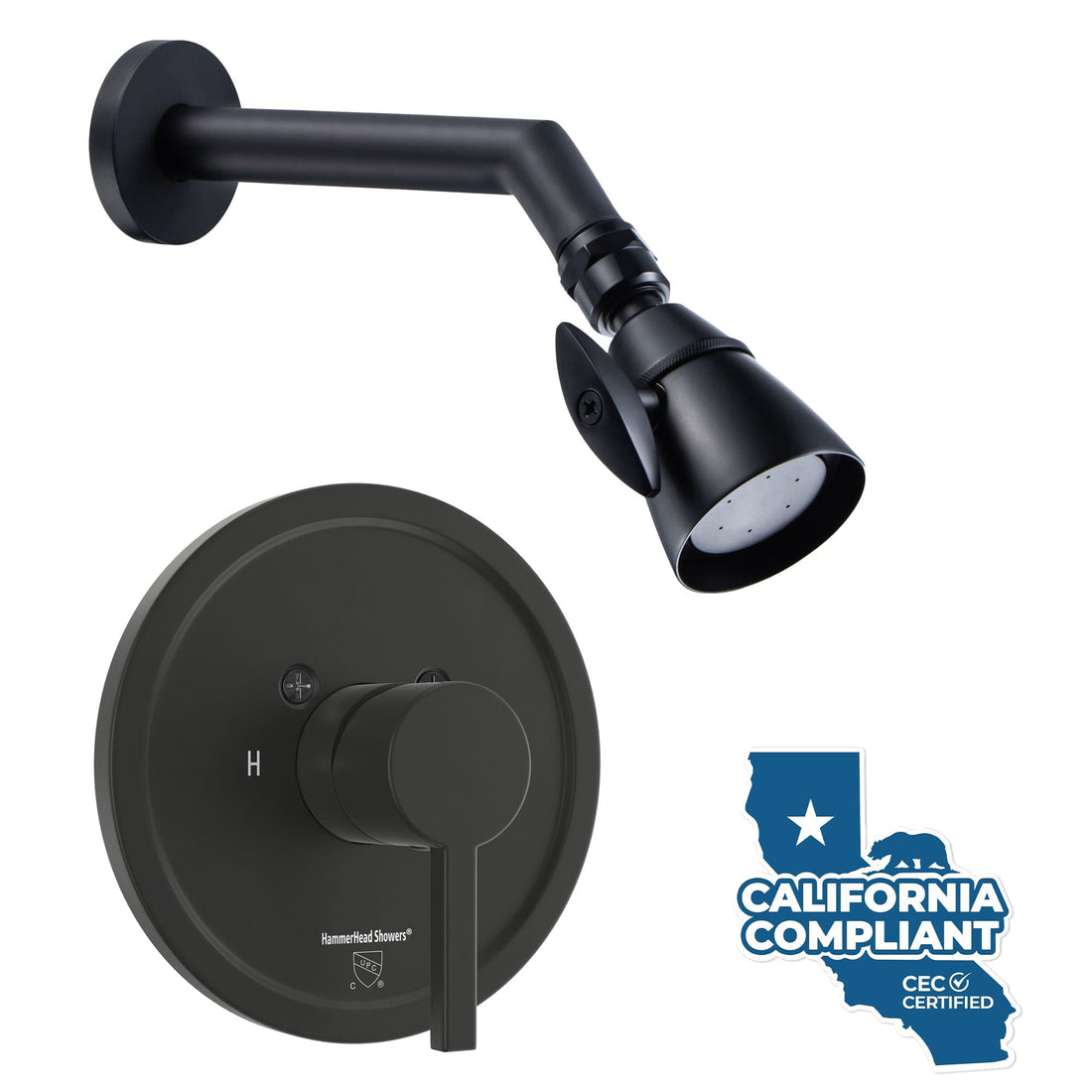 Main Image All Metal 2-Inch Low Flow Shower Head Set - Complete Shower System with Valve and Trim Matte Black  / 1.75 - The Shower Head Store