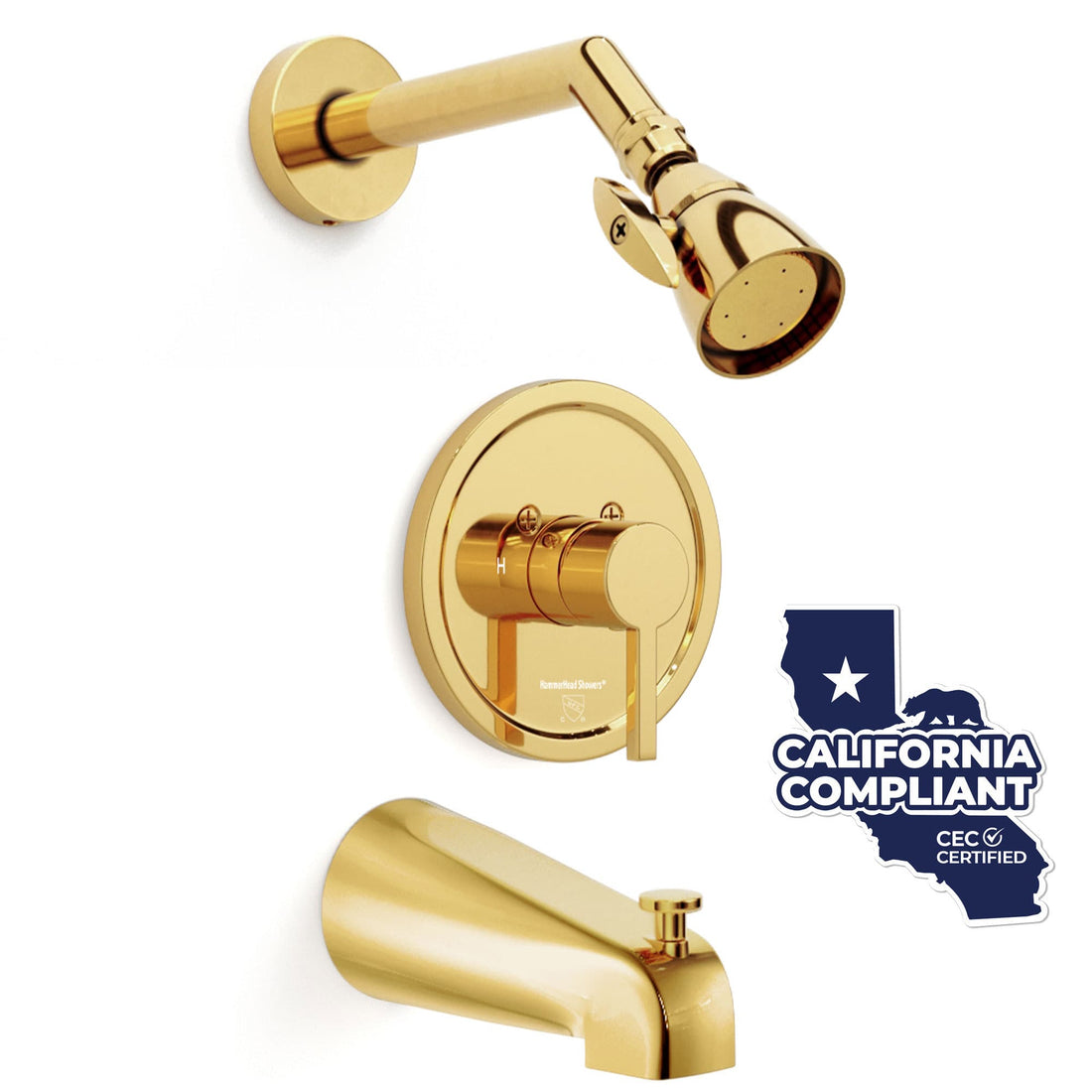 Main Image 2 Inch High Pressure Shower Head Set with Tub Spout and Valve and Trim Polished Brass / 1.75 GPM - The Shower Head Store