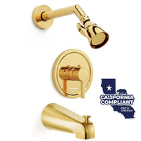 Main Image 2 Inch High Pressure Shower Head Set with Tub Spout and Valve and Trim Polished Brass / 1.75 GPM - The Shower Head Store