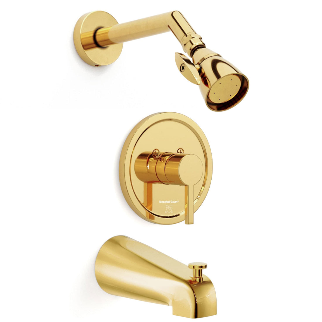 Main Image 2 Inch High Pressure Shower Head Set with Tub Spout and Valve and Trim Polished Brass / 2.5 GPM - The Shower Head Store