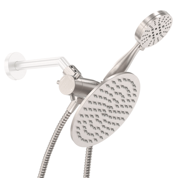 All Metal 3-Spray Dual Shower Head Combo with Hand Held & Rain Shower - Brushed Nickel - Left Side - The Shower Head Store