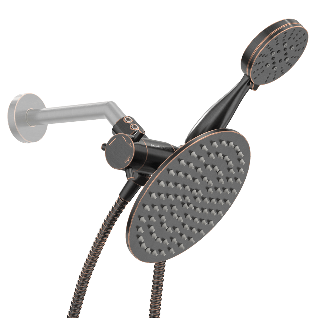 All Metal 3-Spray Dual Shower Head Combo with Hand Held & Rain Shower - Oil Rubbed Bronze - Left Side - The Shower Head Store