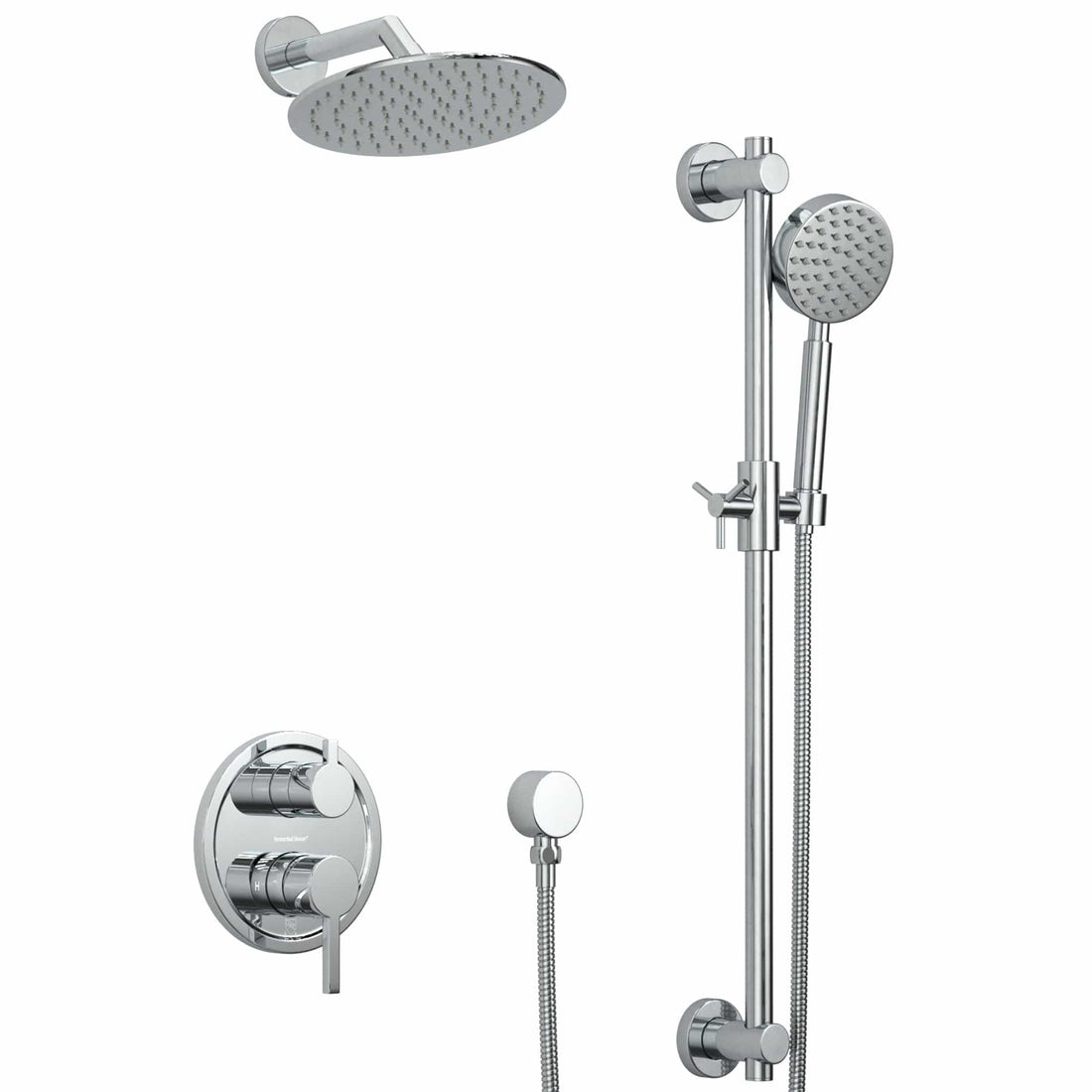 Main Image Steve White Bundle - 2H Valve and Trim Slide Bar with 1-Spray and 8-inch Rain Shower Head Chrome / 2.5 - The Shower Head Store