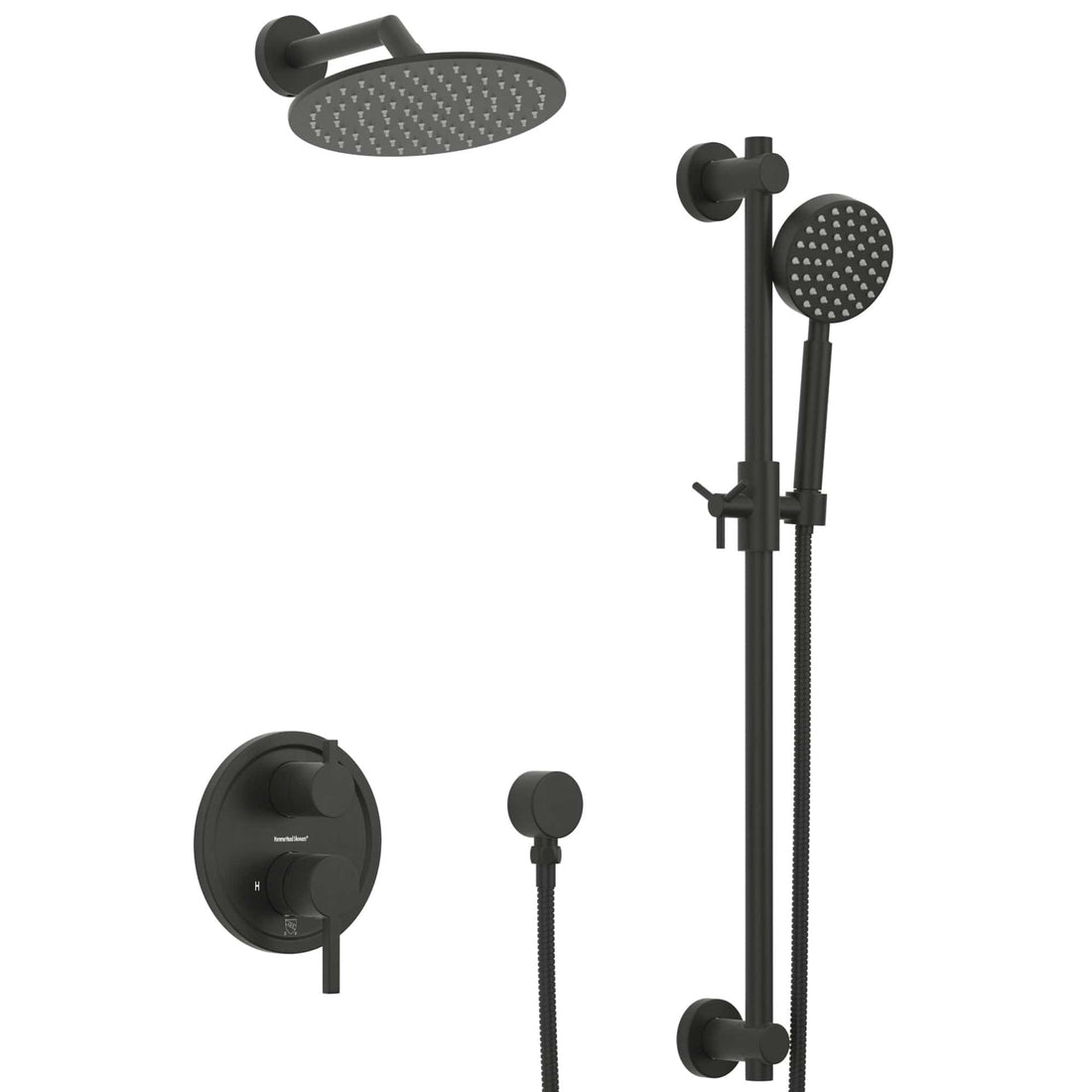 Main Image Steve White Bundle - 2H Valve and Trim Slide Bar with 1-Spray and 8-inch Rain Shower Head Matte Black  / 2.5 - The Shower Head Store