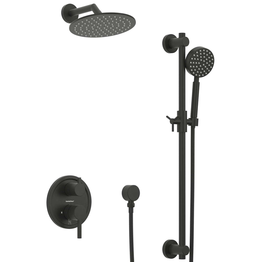 Main Image Steve White Bundle - 2H Valve and Trim Slide Bar with 1-Spray and 8-inch Rain Shower Head Matte Black  / 2.5 - The Shower Head Store