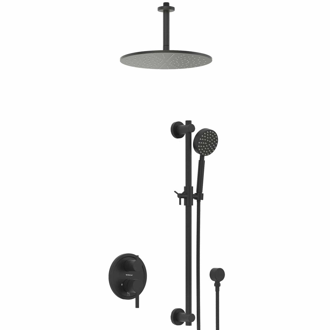 Main Image 2-Handle Valve and Trim Shower System with Dual Shower Head and Slide Bar Matte Black  / 2.5 - The Shower Head Store