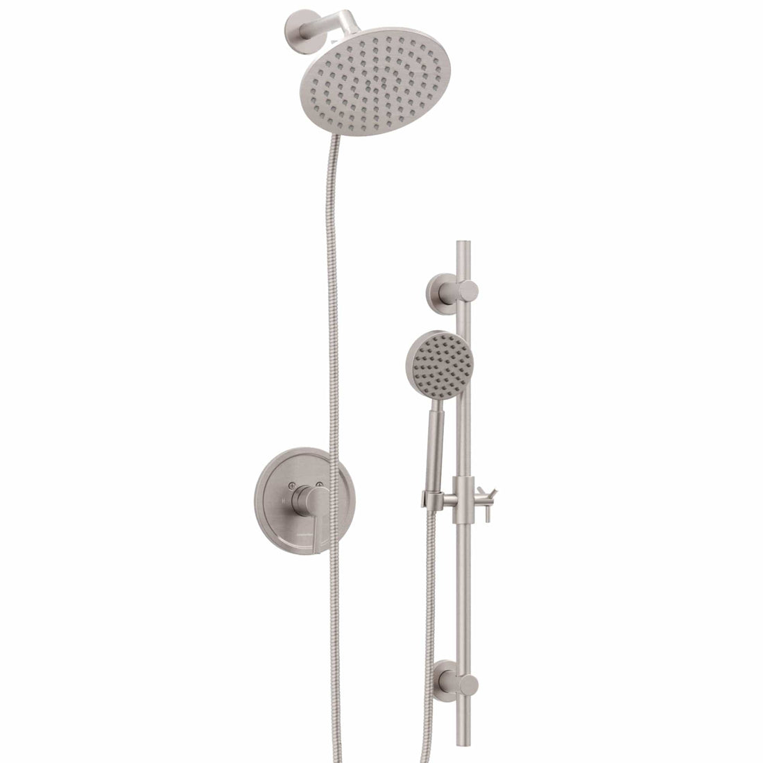 Main Image All Metal Dual Shower Head with Slide Bar Set - Complete Shower System with Valve and Trim Brushed Nickel  / 2.5 - The Shower Head Store