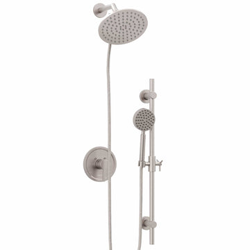 Main Image All Metal Dual Shower Head with Slide Bar Set - Complete Shower System with Valve and Trim Brushed Nickel  / 2.5 - The Shower Head Store