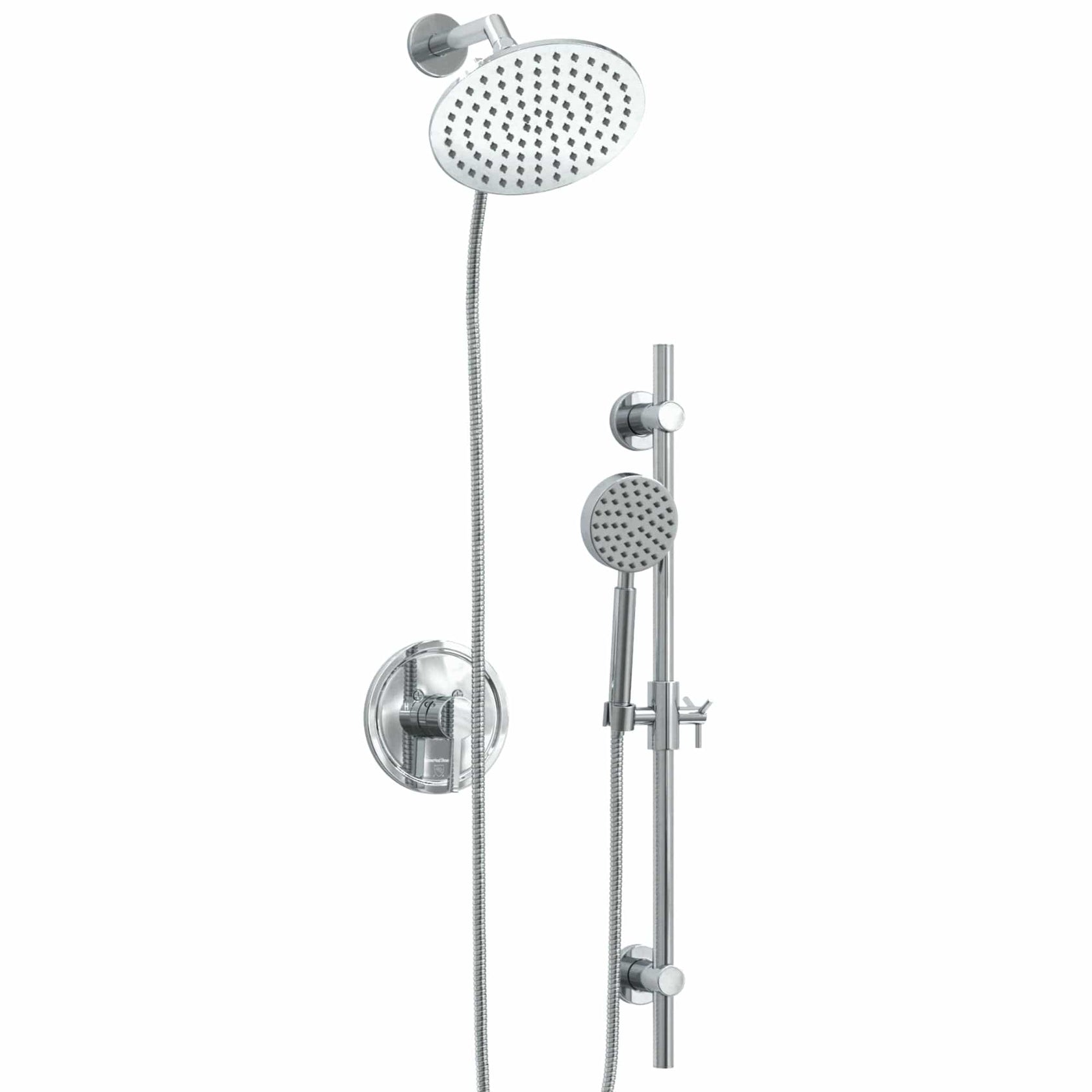 HammerHead 1-handle shower system with rain shower head, slide bar, handheld and valve trim in chrome