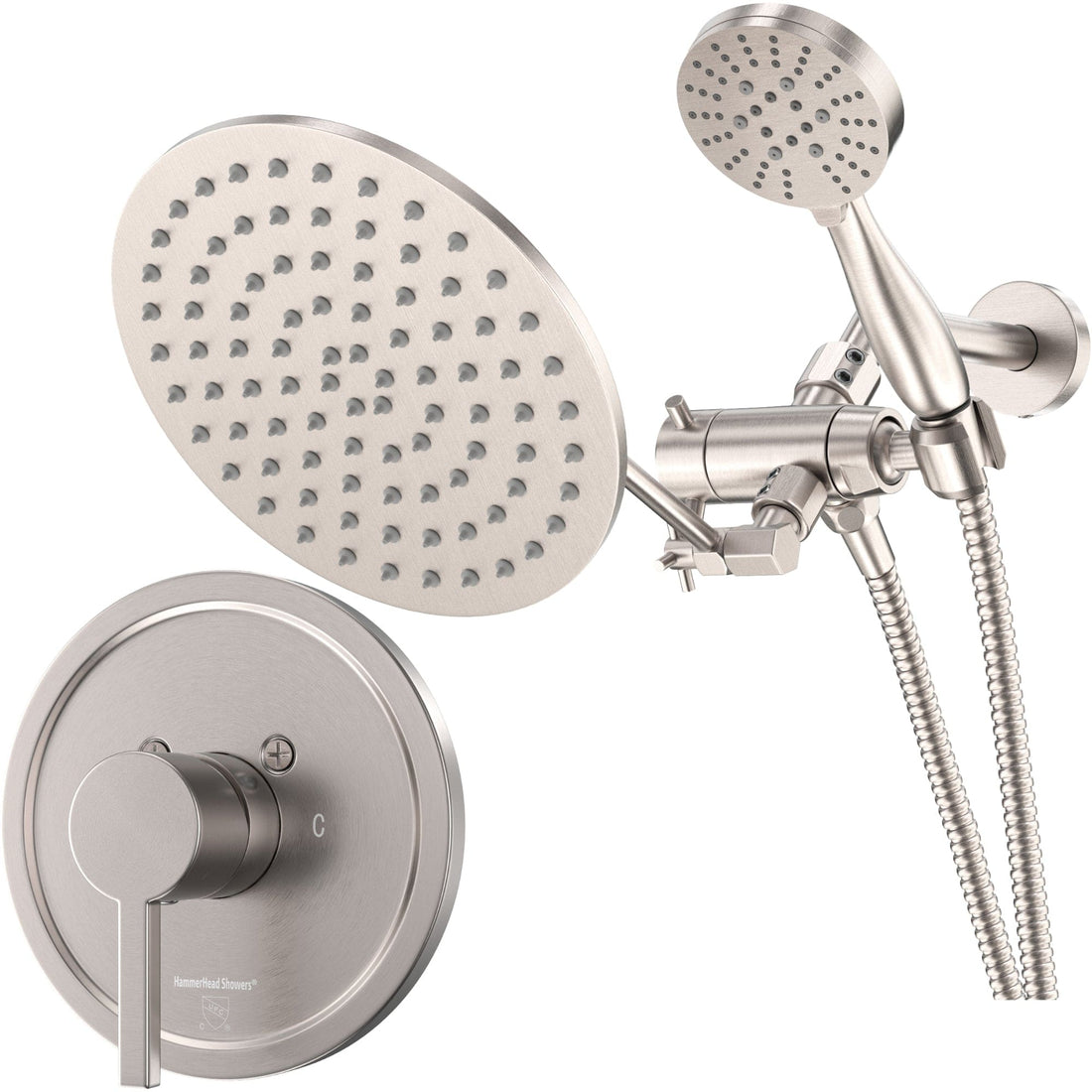 Main Image All Metal Dual Shower Head with Adjustable Arm - Complete Shower System with Valve and Trim Brushed Nickel  / 2.5 - The Shower Head Store