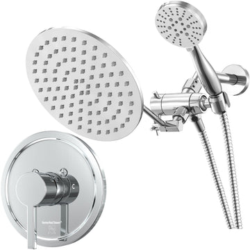 Main Image All Metal Dual Shower Head with Adjustable Arm - Complete Shower System with Valve and Trim Chrome / 2.5 - The Shower Head Store