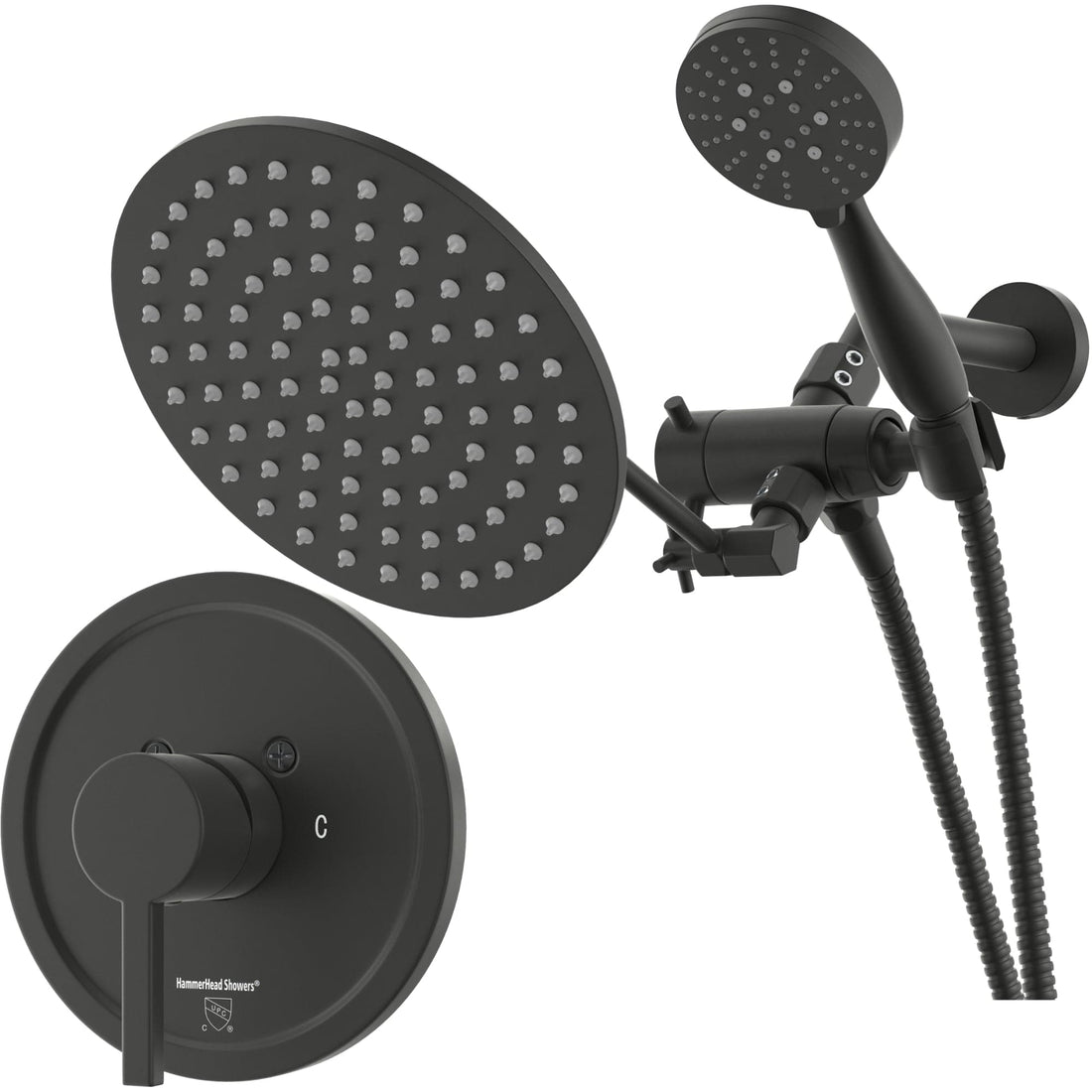 Main Image All Metal Dual Shower Head with Adjustable Arm - Complete Shower System with Valve and Trim Matte Black  / 2.5 - The Shower Head Store