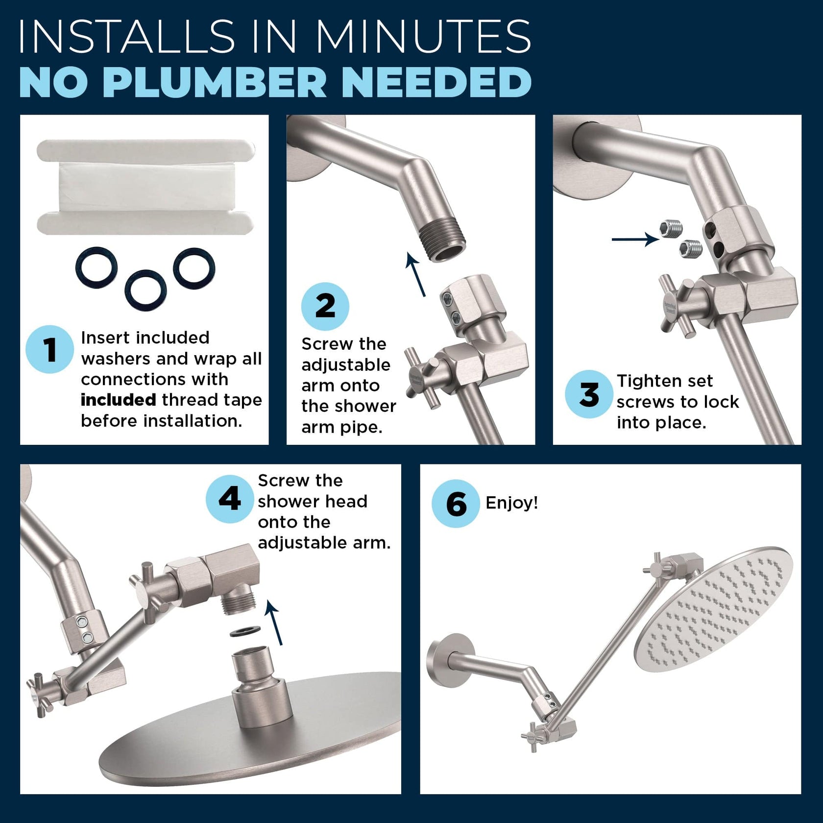 All Metal Adjustable Shower Arm Extension — Raise or Lower Shower Head The Shower Head Store