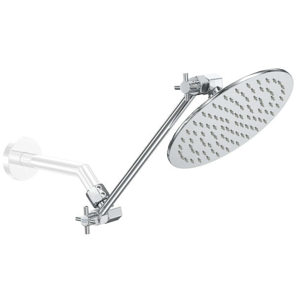 (Main Image) 12 Inch Adjustable Shower Arm with 8 Inch Rain Shower Head Chrome / 12 Inch / 2.5 GPM - The Shower Head Store