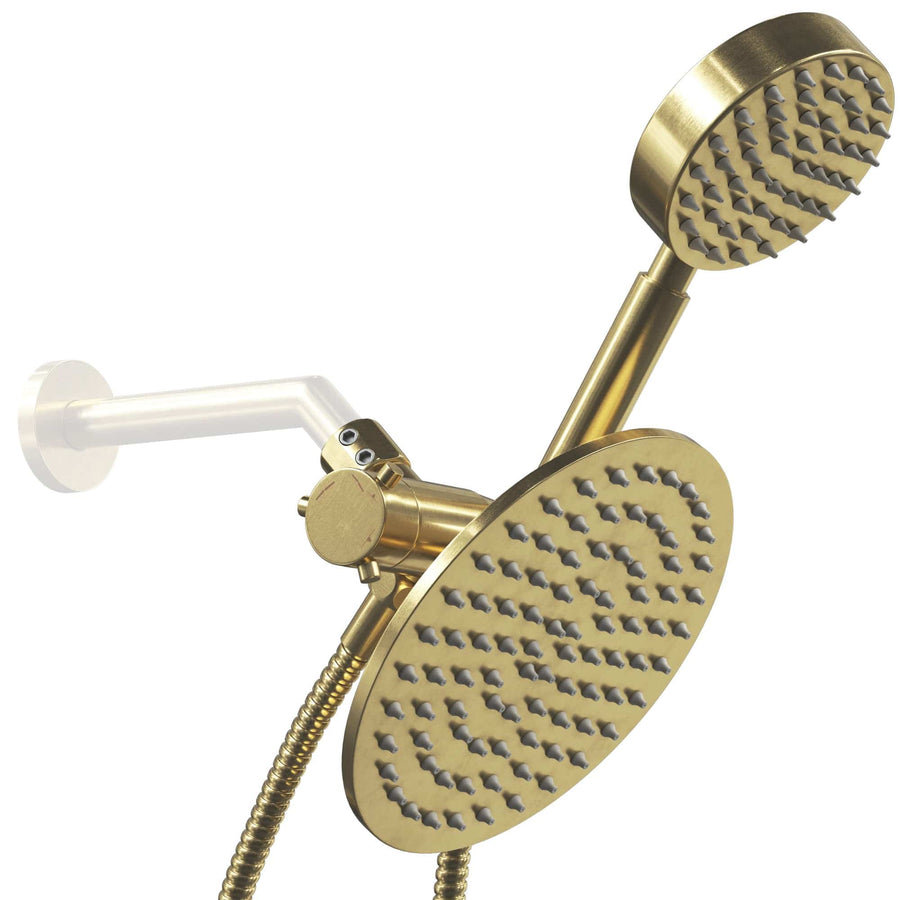 (Main Image) All Metal Dual Shower Head Combo Rainfall and Handheld Shower Head Brushed Gold - The Shower Head Store