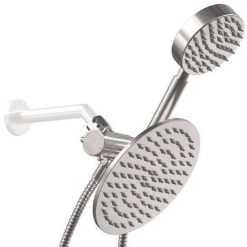 (Main Image) All Metal Dual Shower Head Combo Rainfall and Handheld Shower Head Brushed Nickel - The Shower Head Store