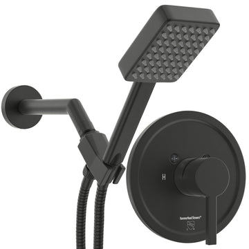 Main Image All Metal Shower Head Filter with 1-Spray Square Handheld Shower Head Set with Valve and Trim Matte Black / 2.5 - The Shower Head Store