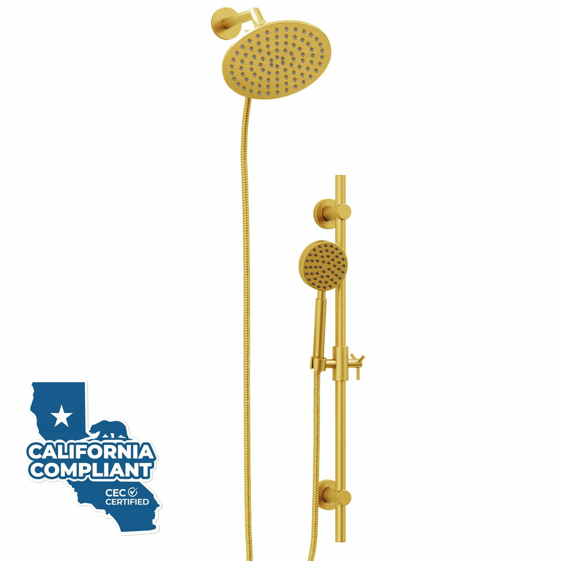 Main Dual Shower Head with Slide Bar Set Brushed Gold / 1.75 GPM - The Shower Head Store