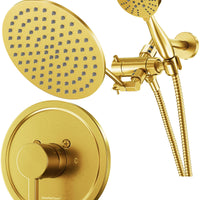 Main Image All Metal Dual Shower Head with Adjustable Arm - Complete Shower System with Valve and Trim Brushed Gold / 2.5 GPM - The Shower Head Store