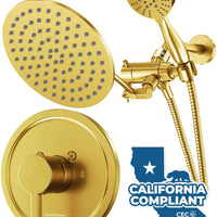 Main Image All Metal Dual Shower Head with Adjustable Arm - Complete Shower System with Valve and Trim Brushed Gold / 1.75 GPM - The Shower Head Store