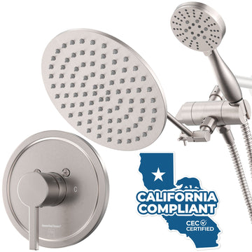 Main Image All Metal Dual Shower Head with Adjustable Arm - Complete Shower System with Valve and Trim Brushed Nickel  / 1.75 - The Shower Head Store