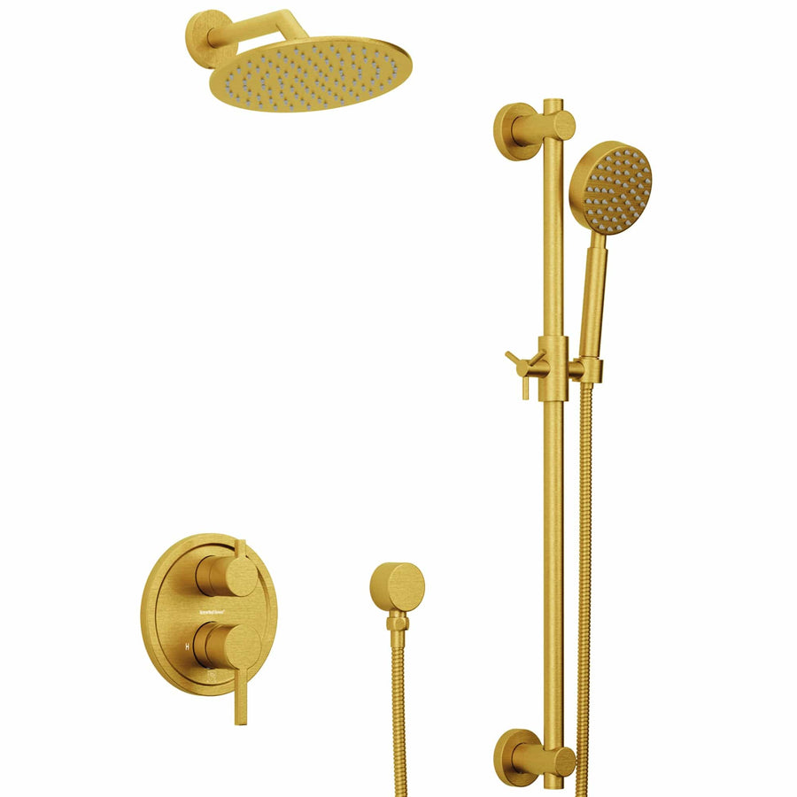 Main Image Steve White Bundle - 2H Valve and Trim Slide Bar with 1-Spray and 8-inch Rain Shower Head Brushed Gold  / 2.5 - The Shower Head Store