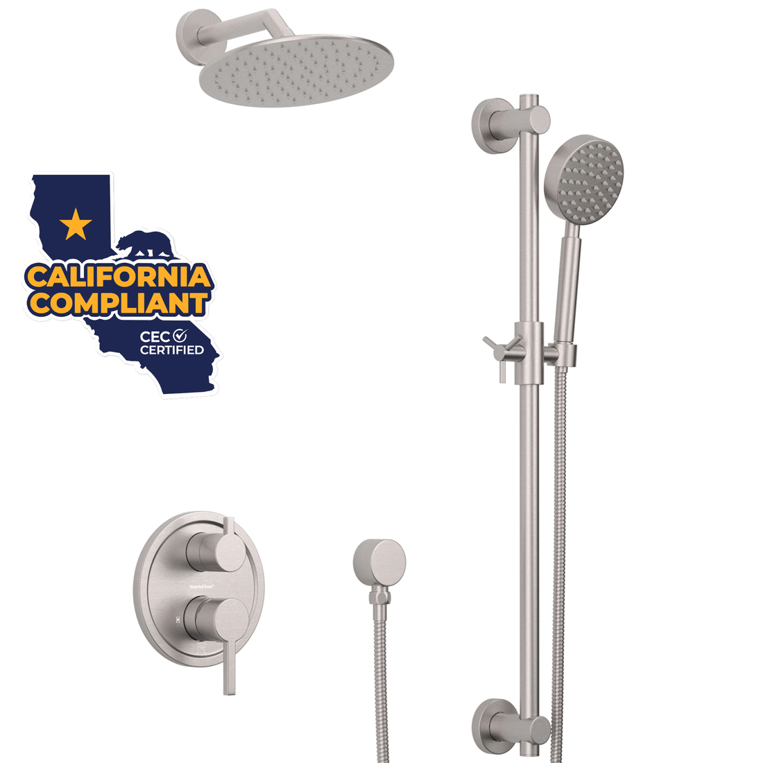 Main Image Steve White Bundle - 2H Valve and Trim Slide Bar with 1-Spray and 8-inch Rain Shower Head Brushed Nickel / 1.75 GPM- The Shower Head Store