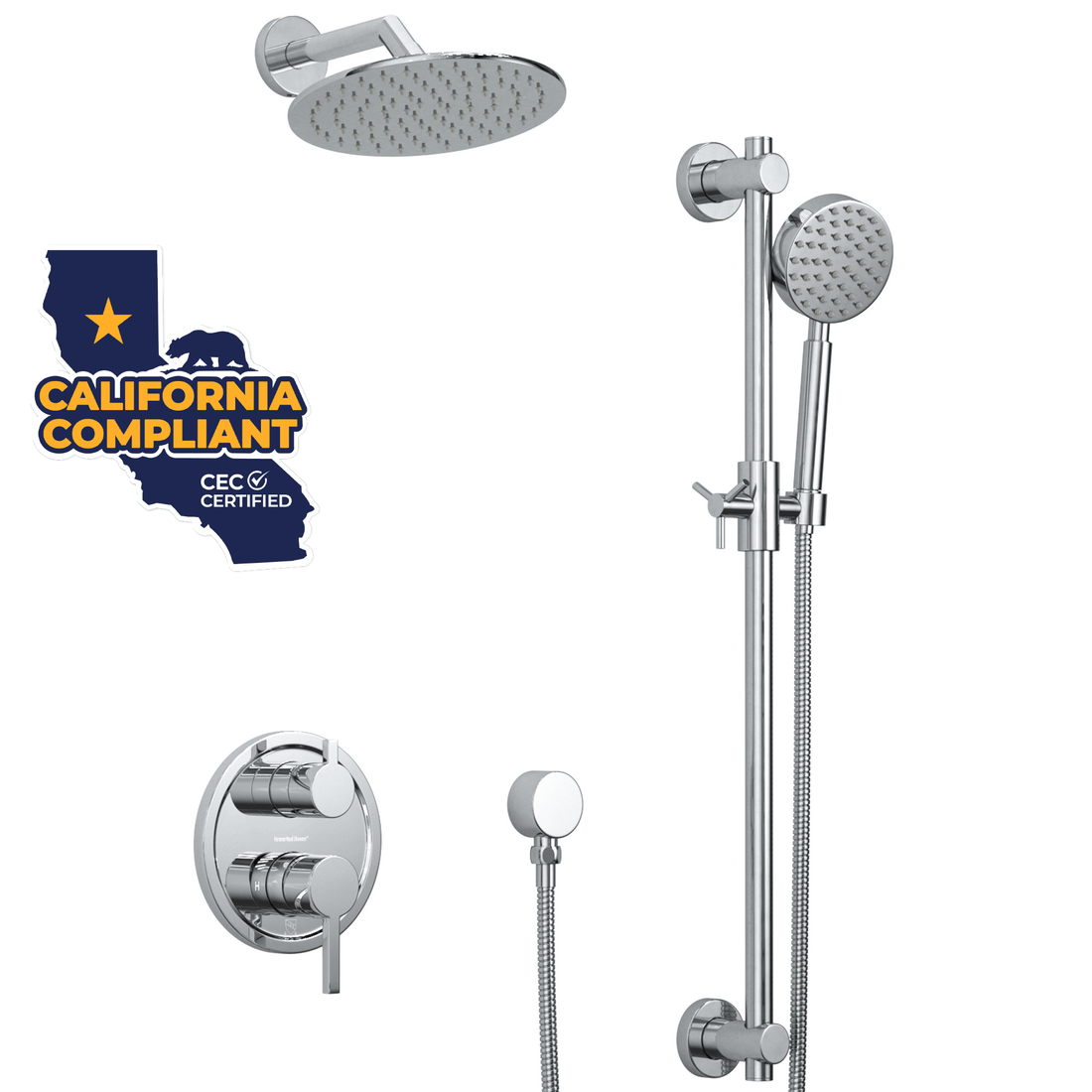 Main Image Steve White Bundle - 2H Valve and Trim Slide Bar with 1-Spray and 8-inch Rain Shower Head Chrome / 1.75 GPM - The Shower Head Store