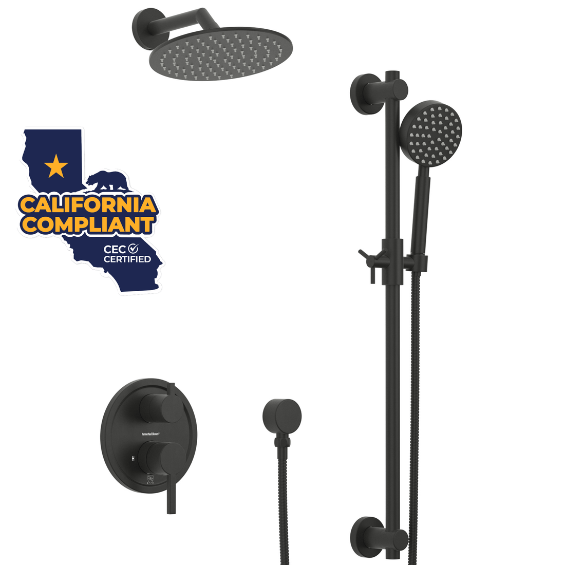 Steve White Bundle - 2H Valve and Trim Slide Bar with 1-Spray and 8-inch Rain Shower Head Matte Black / 1.75 GPM - The Shower Head Store