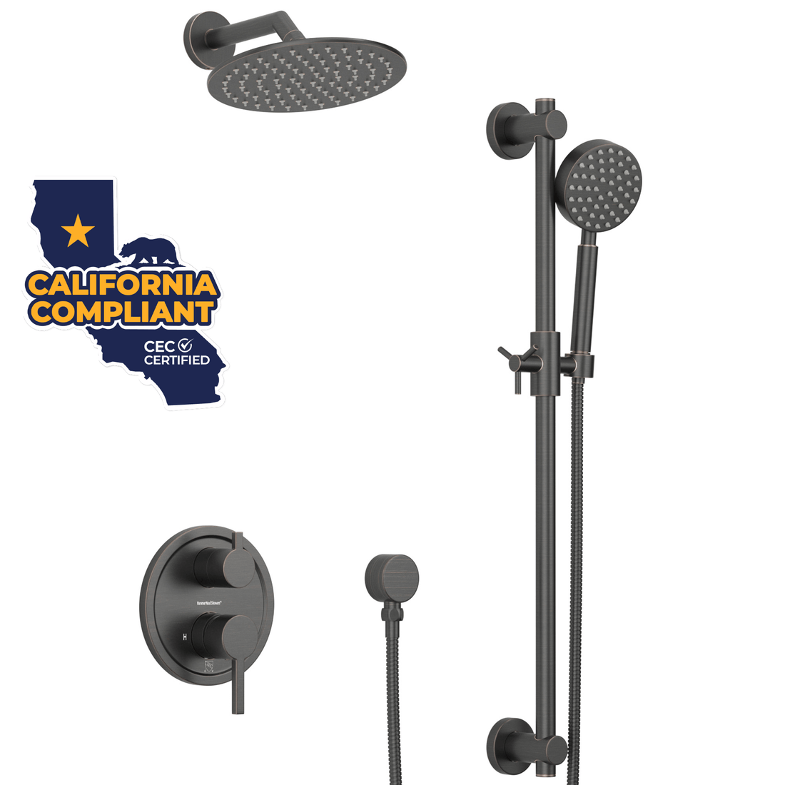 Steve White Bundle - 2H Valve and Trim Slide Bar with 1-Spray and 8-inch Rain Shower Head Oil Rubbed Bronze / 1.75 GPM - The Shower Head Store