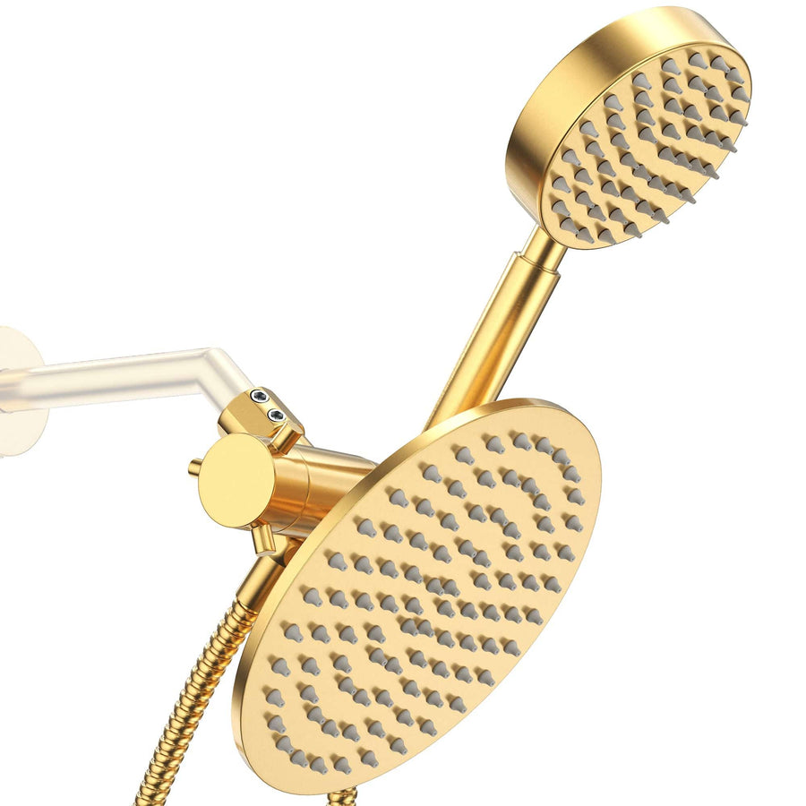 (Main Image) All Metal Dual Shower Head Combo Rainfall and Handheld Shower Head Brushed Gold - The Shower Head Store