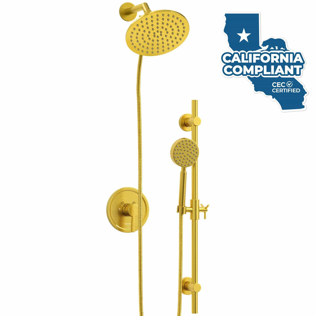 Main Image All Metal Dual Shower Head with Slide Bar Set - Complete Shower System with Valve and Trim Brushed Gold / 1.75 GPM - The Shower Head Store