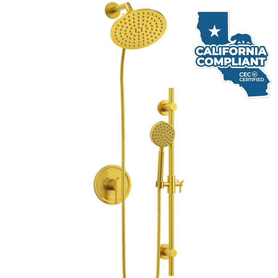 Main Image All Metal Dual Shower Head with Slide Bar Set - Complete Shower System with Valve and Trim Brushed Gold / 1.75 GPM - The Shower Head Store