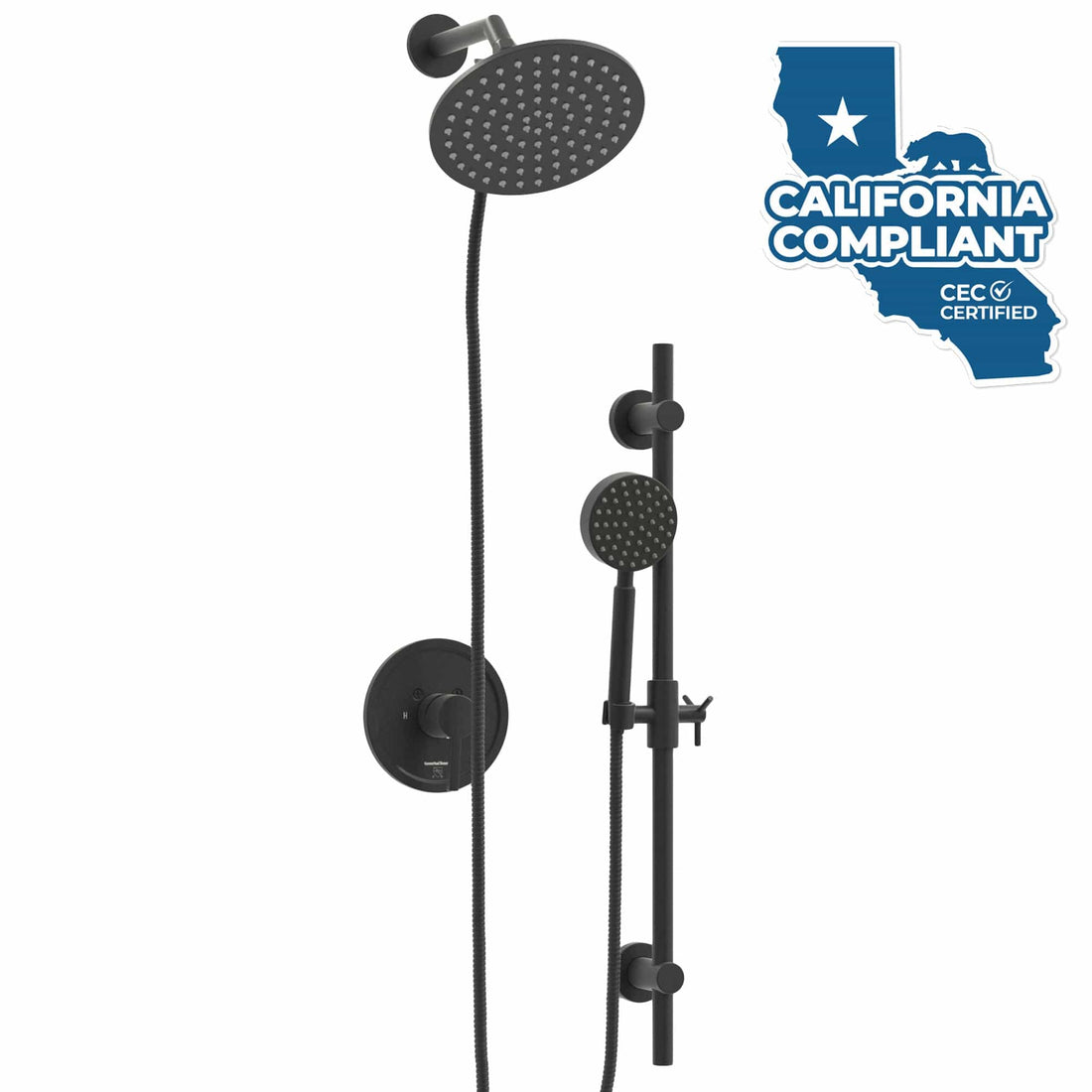 Main Image All Metal Dual Shower Head with Slide Bar Set - Complete Shower System with Valve and Trim Matte Black / 1.75 GPM - The Shower Head Store