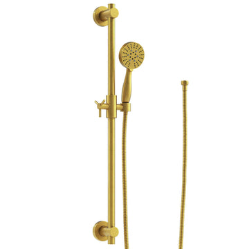 Main Image Slide Bar with 3-Spray Hand Held Shower Head & Hose Brushed Gold / 2.5 GPM - The Shower Head Store