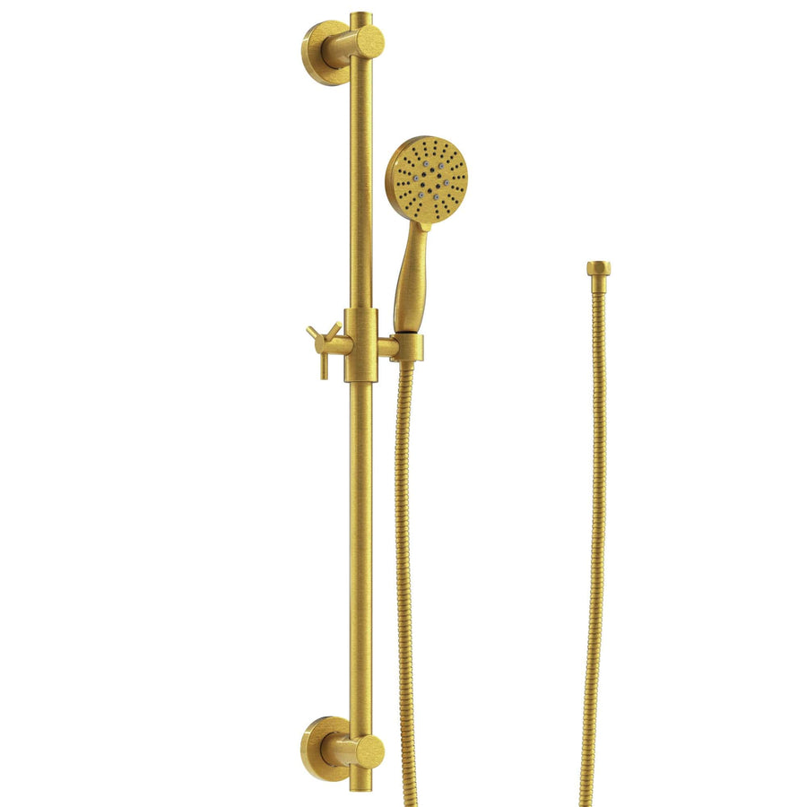 Main Image Slide Bar with 3-Spray Hand Held Shower Head & Hose Brushed Gold / 2.5 GPM - The Shower Head Store