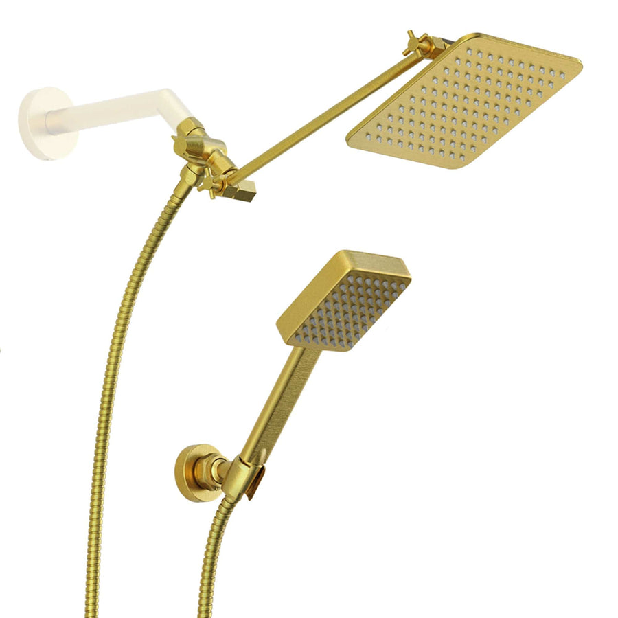 Main Image Square Dual Shower Head Set Brushed Gold  / 2.5 - The Shower Head Store