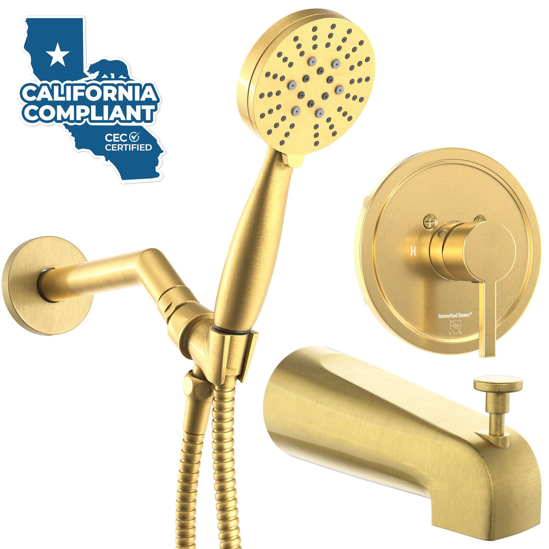 Main Image Tub Spout with Valve and Trim_3-Spray Handheld and Shower Arm Brushed Gold / 1.75 - The Shower Head Store