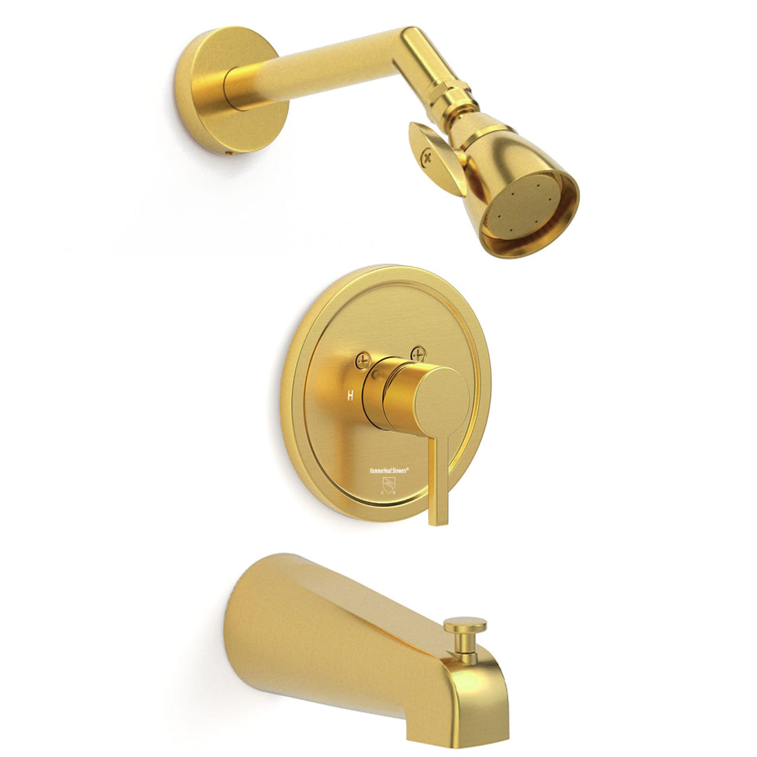 Main Image 2 Inch High Pressure Shower Head Set with Tub Spout and Valve and Trim Brushed Gold / 2.5 GPM - The Shower Head Store