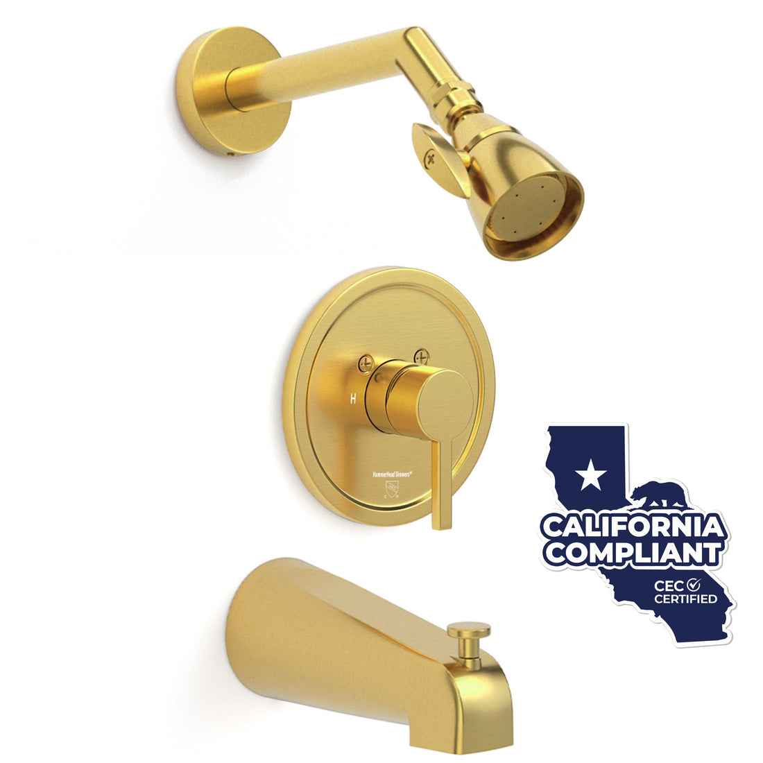 Main Image 2 Inch High Pressure Shower Head Set with Tub Spout and Valve and Trim Brushed Gold / 1.75 GPM - The Shower Head Store