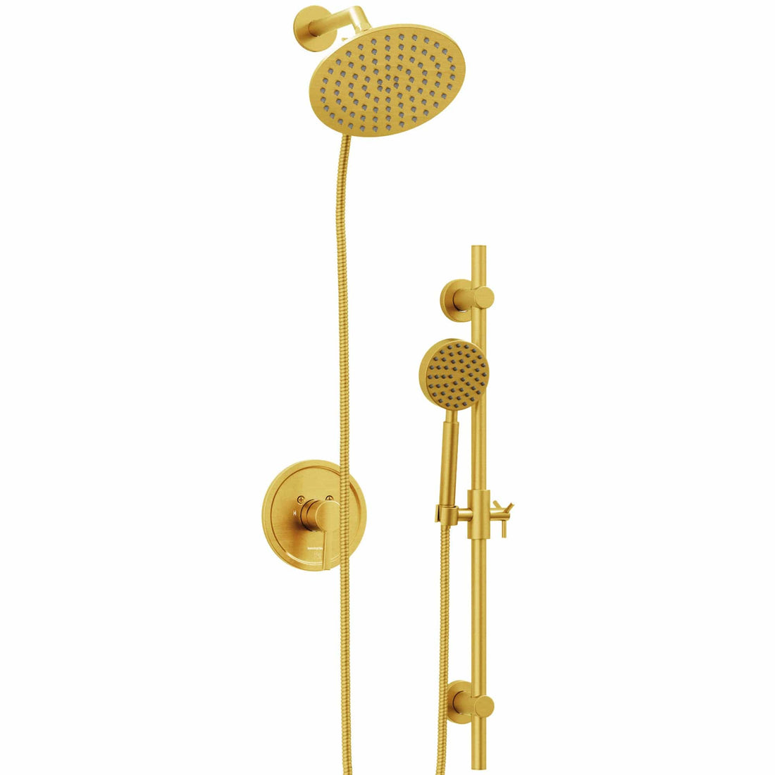 Main Image All Metal Dual Shower Head with Slide Bar Set - Complete Shower System with Valve and Trim Brushed Gold / 2.5 GPM - The Shower Head Store