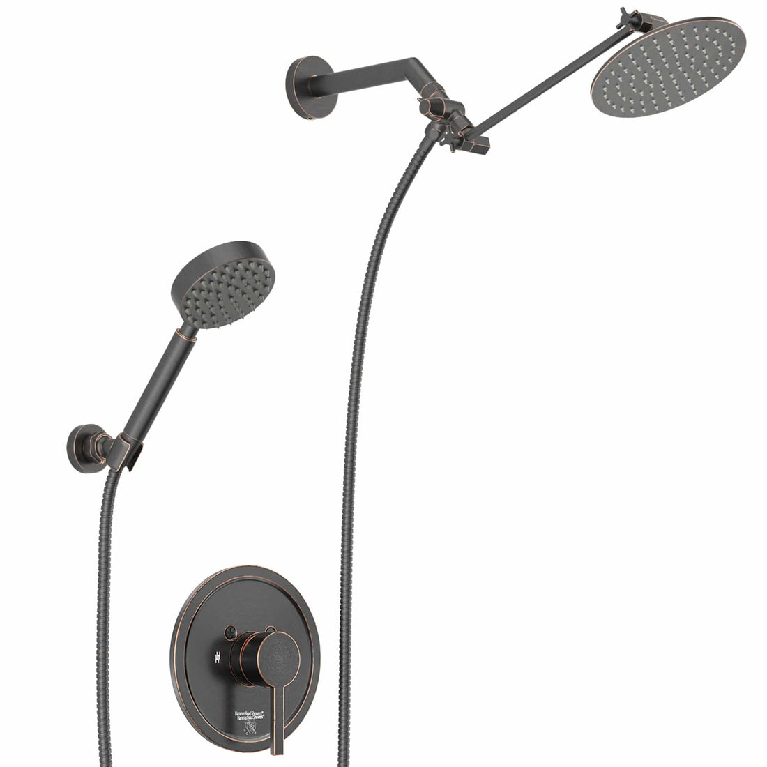 Main Image All Metal Dual Shower Head with Adjustable Arm and Shower Head Wall Mount with Valve and Trim Oil Rubbed Bronze  / 2.5 - The Shower Head Store