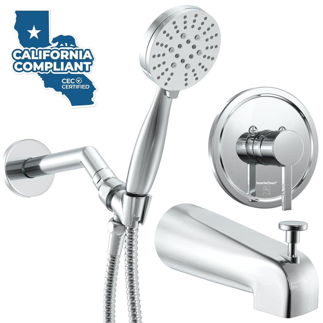 Main Image Tub Spout with Valve and Trim_3-Spray Handheld and Shower Arm Chrome / 1.75 - The Shower Head Store