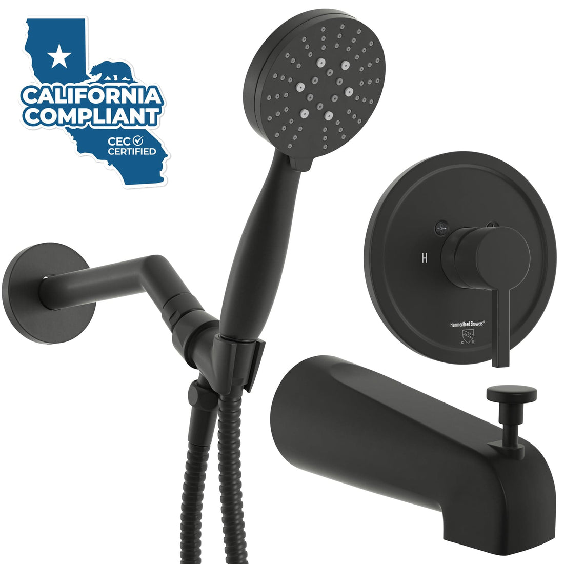 Main Image Tub Spout with Valve and Trim_3-Spray Handheld and Shower Arm Matte Black / 1.75 - The Shower Head Store