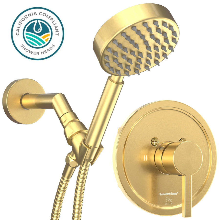 Main Image Valve and Trim, Low Flow 1-Spray Handheld and 7" Shower Arm Brushed Gold  / 1.75 - The Shower Head Store