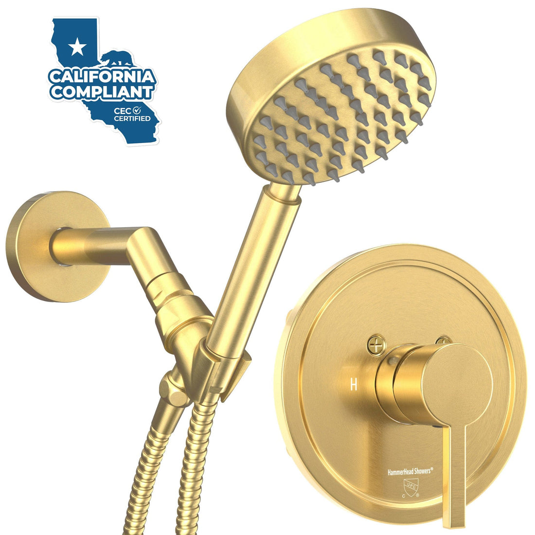 Main Image Valve and Trim, Low Flow 1-Spray Handheld and 7" Shower Arm Brushed Gold  / 1.75 - The Shower Head Store